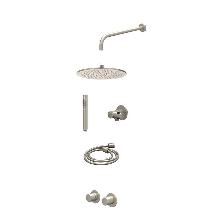 IVY Excl. inbouwbox regendoucheset inbouwthermostaatkraan met 2-weg stop-omstel symmetry, 40cm wandarm, R30cmME, verstelbare steun met geïnt. uitlaat, doucheslang 150cm en staafmod