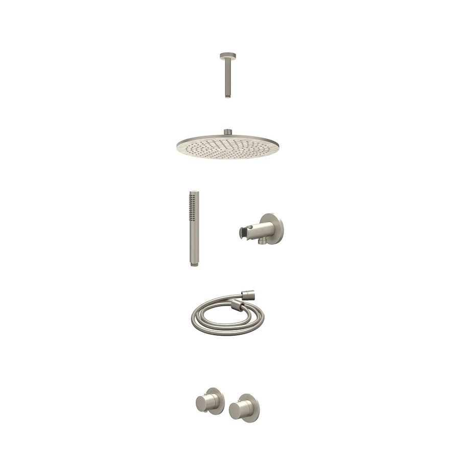 IVY Excl. inbouwbox regendoucheset inbouwthermostaatkraan met 2-weg stop-omstel symmetry, 15cm plafondbuis, R30cmME, houder met uitlaat, doucheslang 150cm en staafmodel – Gebr. nic