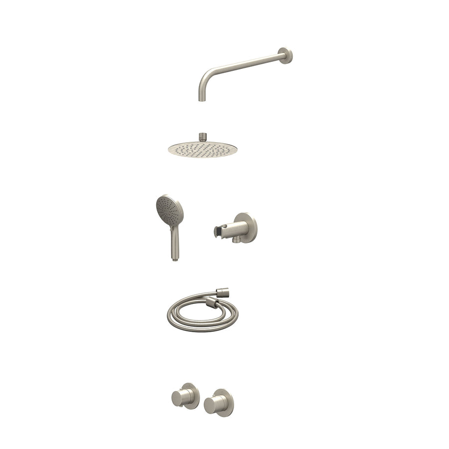 IVY Excl. inbouwbox regendoucheset inbouwthermostaatkraan met 2-weg stop-omstel symmetry, 40cm wandarm, R20cmSL, houder met uitlaat, doucheslang 150cm en 3-standen handdouche – Geb