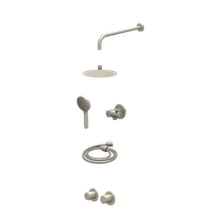IVY Excl. inbouwbox regendoucheset inbouwthermostaatkraan met 2-weg stop-omstel symmetry, 40cm wandarm, R20cmSL, verstelbare steun met geïnt. uitlaat, doucheslang 150cm en 3-stande