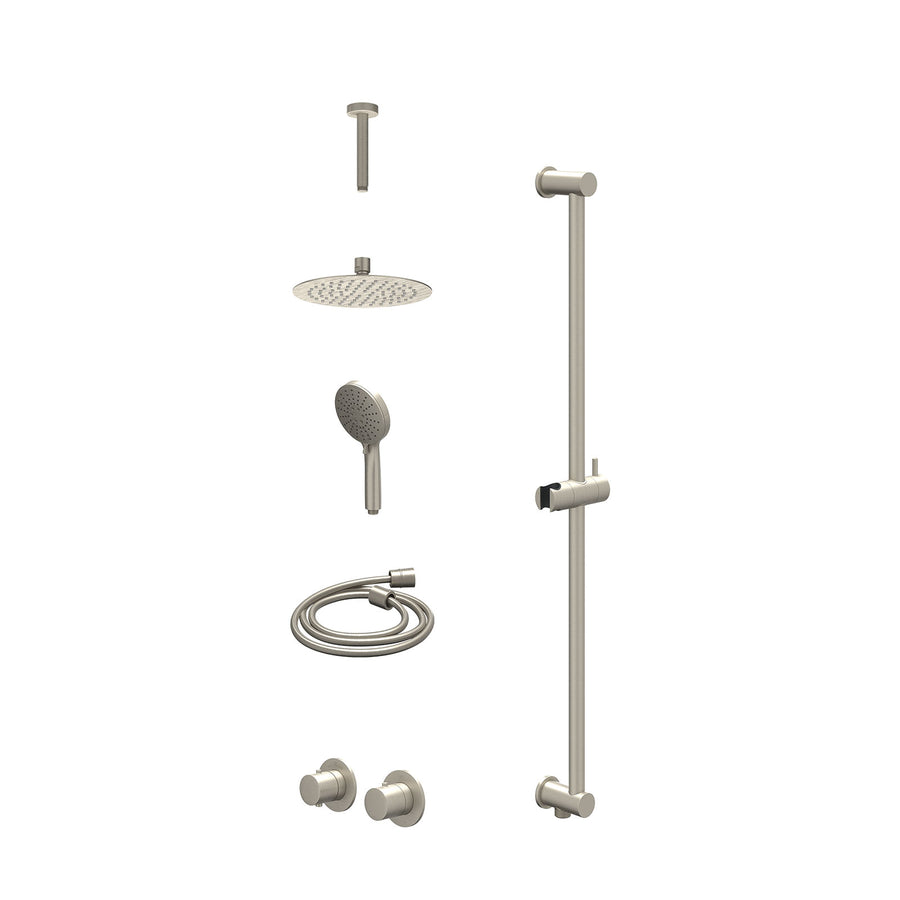 IVY Excl. inbouwbox regendoucheset inbouwthermostaatkraan met 2-weg stop-omstel symmetry, 15cm plafondbuis, R20cmSL, glijstang met uitlaat, doucheslang 150cm en 3-standen handdouch