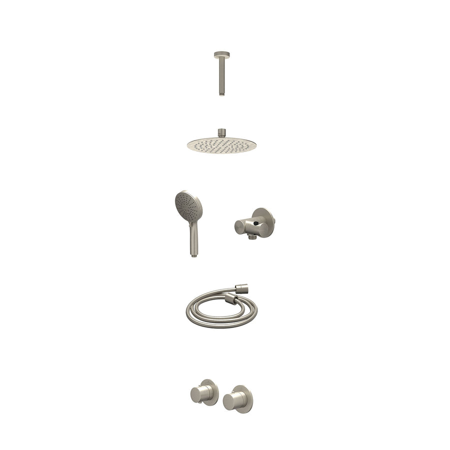 IVY Excl. inbouwbox regendoucheset inbouwthermostaatkraan met 2-weg stop-omstel symmetry, 15cm plafondbuis, R20cmSL, verstelbare steun met geïnt. uitlaat, doucheslang 150cm en 3-st