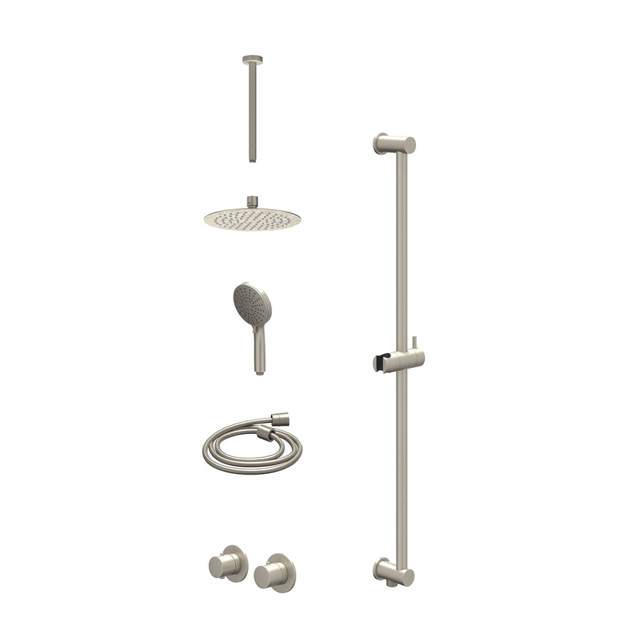 IVY Excl. inbouwbox regendoucheset inbouwthermostaatkraan met 2-weg stop-omstel symmetry, 30cm plafondbuis, R20cmSL, glijstang met uitlaat, doucheslang 150cm en 3-standen handdouch