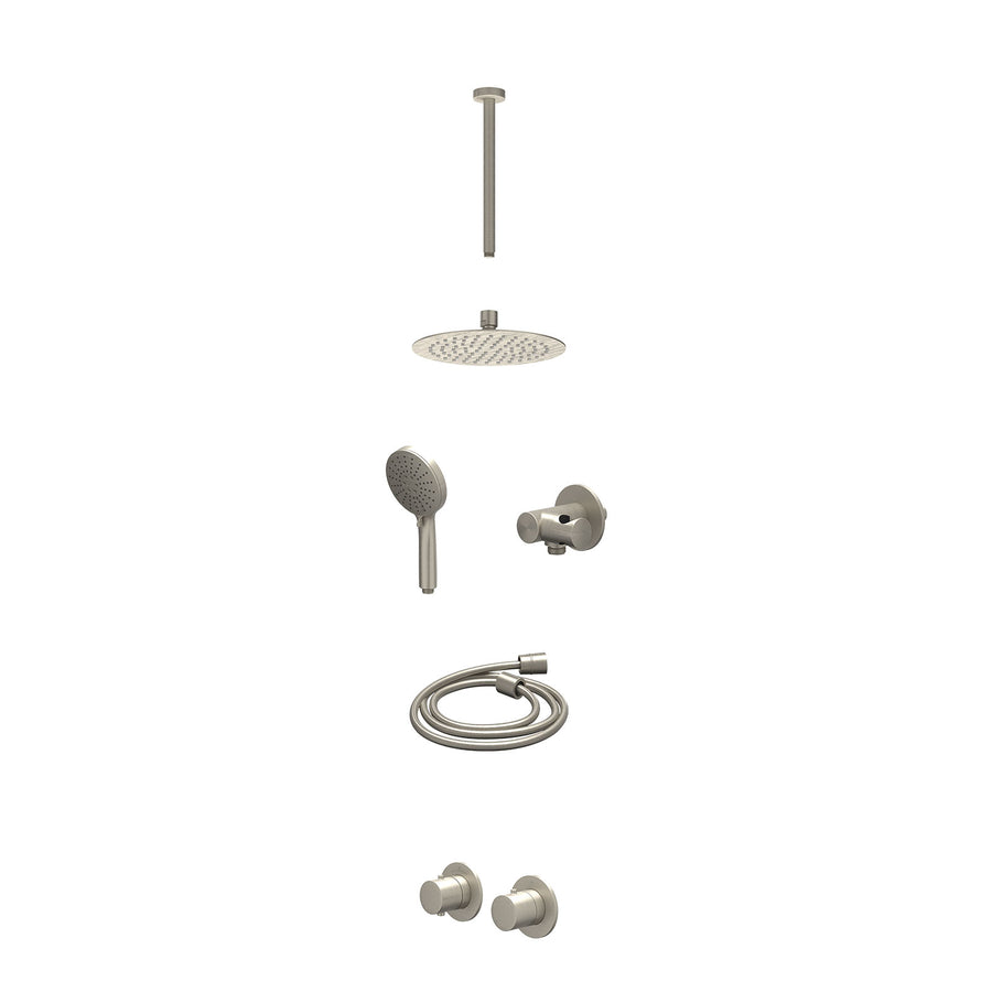 IVY Excl. inbouwbox regendoucheset inbouwthermostaatkraan met 2-weg stop-omstel symmetry, 30cm plafondbuis, R20cmSL, verstelbare steun met geïnt. uitlaat, doucheslang 150cm en 3-st
