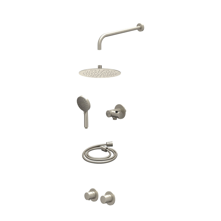 IVY Excl. inbouwbox regendoucheset inbouwthermostaatkraan met 2-weg stop-omstel symmetry, 40cm wandarm, R25cmSL, verstelbare steun met geïnt. uitlaat, doucheslang 150cm en 3-stande