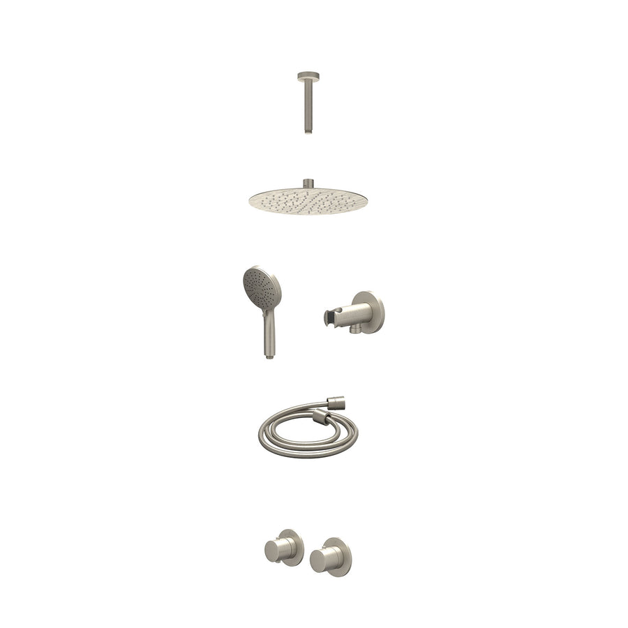IVY Excl. inbouwbox regendoucheset inbouwthermostaatkraan met 2-weg stop-omstel symmetry, 15cm plafondbuis, R25cmSL, houder met uitlaat, doucheslang 150cm en 3-standen handdouche –