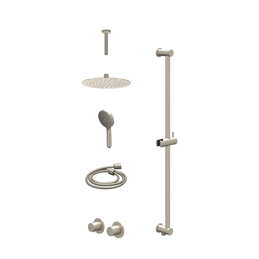 IVY Excl. inbouwbox regendoucheset inbouwthermostaatkraan met 2-weg stop-omstel symmetry, 15cm plafondbuis, R25cmSL, glijstang met uitlaat, doucheslang 150cm en 3-standen handdouch
