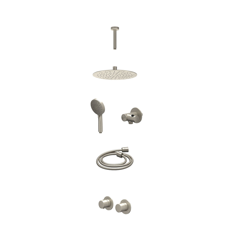 IVY Excl. inbouwbox regendoucheset inbouwthermostaatkraan met 2-weg stop-omstel symmetry, 15cm plafondbuis, R25cmSL, verstelbare steun met geïnt. uitlaat, doucheslang 150cm en 3-st