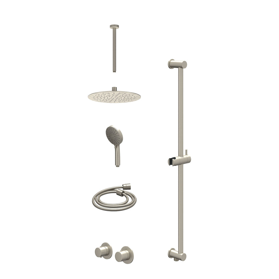 IVY Excl. inbouwbox regendoucheset inbouwthermostaatkraan met 2-weg stop-omstel symmetry, 30cm plafondbuis, R25cmSL, glijstang met uitlaat, doucheslang 150cm en 3-standen handdouch