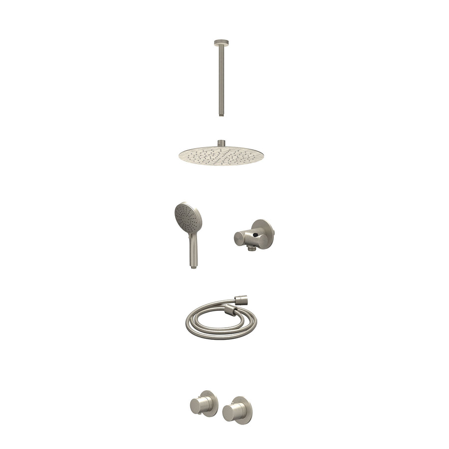 IVY Excl. inbouwbox regendoucheset inbouwthermostaatkraan met 2-weg stop-omstel symmetry, 30cm plafondbuis, R25cmSL, verstelbare steun met geïnt. uitlaat, doucheslang 150cm en 3-st