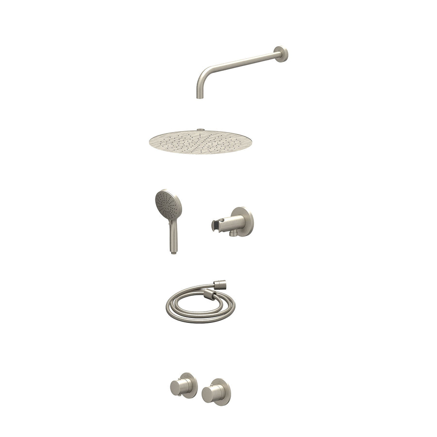 IVY Excl. inbouwbox regendoucheset inbouwthermostaatkraan met 2-weg stop-omstel symmetry, 40cm wandarm, R30cmSL, houder met uitlaat, doucheslang 150cm en 3-standen handdouche – Geb
