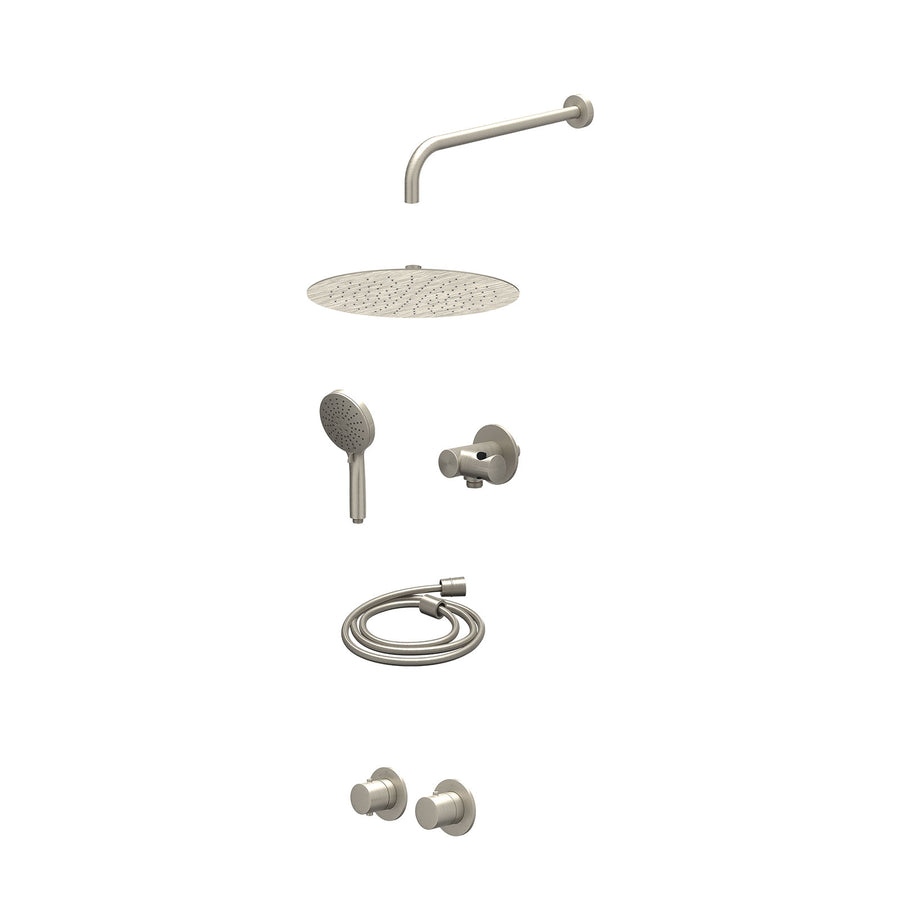 IVY Excl. inbouwbox regendoucheset inbouwthermostaatkraan met 2-weg stop-omstel symmetry, 40cm wandarm, R30cmSL, verstelbare steun met geïnt. uitlaat, doucheslang 150cm en 3-stande