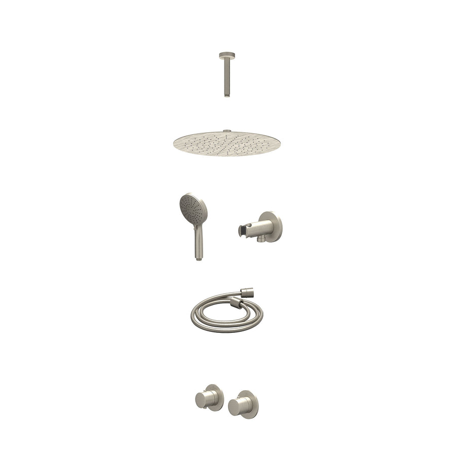 IVY Excl. inbouwbox regendoucheset inbouwthermostaatkraan met 2-weg stop-omstel symmetry, 15cm plafondbuis, R30cmSL, houder met uitlaat, doucheslang 150cm en 3-standen handdouche –