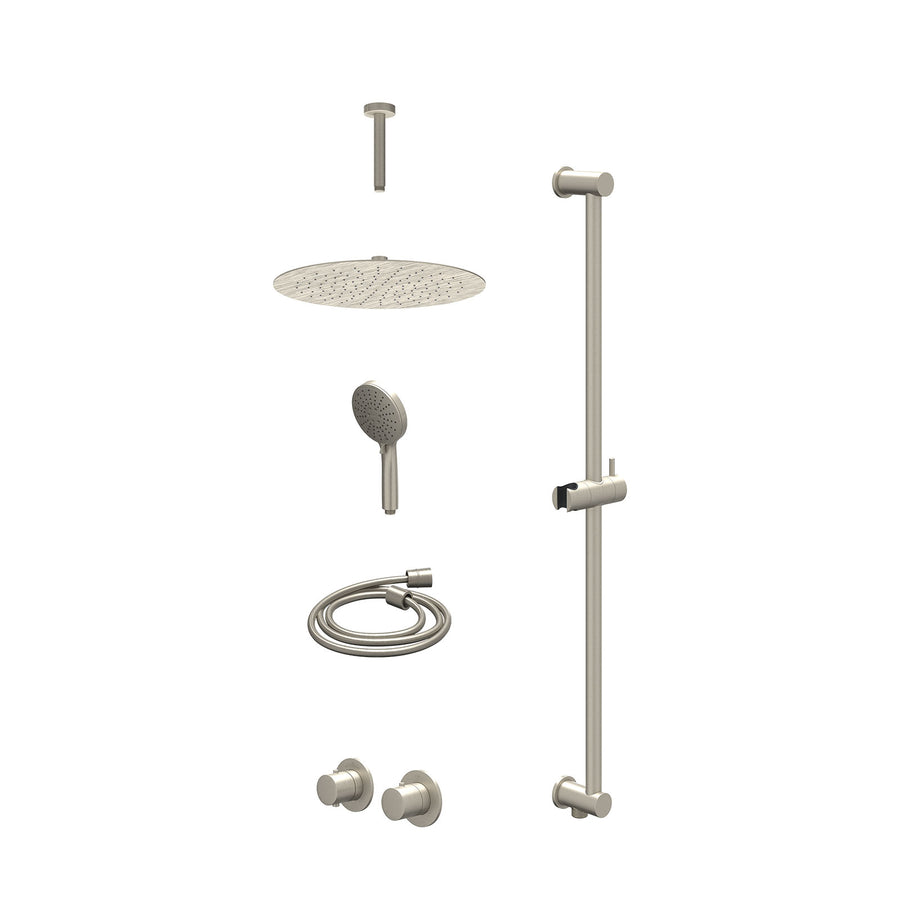 IVY Excl. inbouwbox regendoucheset inbouwthermostaatkraan met 2-weg stop-omstel symmetry, 15cm plafondbuis, R30cmSL, glijstang met uitlaat, doucheslang 150cm en 3-standen handdouch