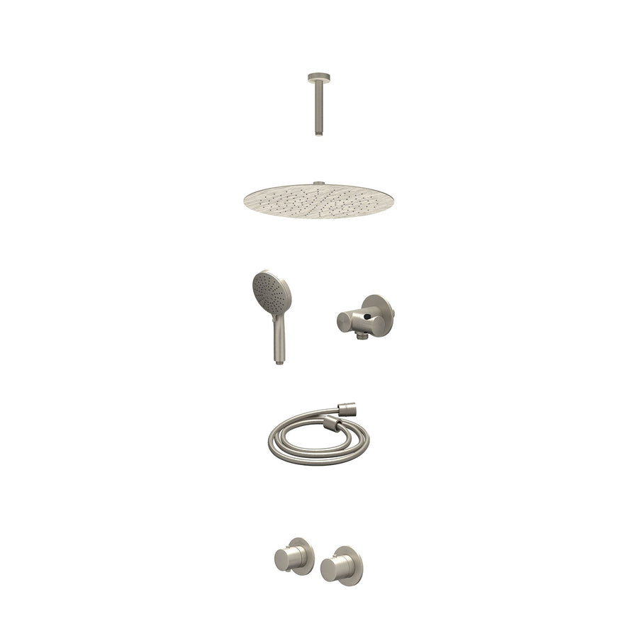 IVY Excl. inbouwbox regendoucheset inbouwthermostaatkraan met 2-weg stop-omstel symmetry, 15cm plafondbuis, R30cmSL, verstelbare steun met geïnt. uitlaat, doucheslang 150cm en 3-st