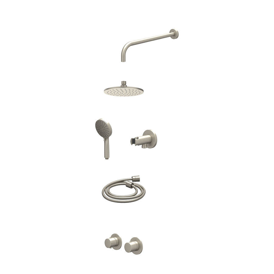 IVY Excl. inbouwbox regendoucheset inbouwthermostaatkraan met 2-weg stop-omstel symmetry, 40cm wandarm, R20cmME, houder met uitlaat, doucheslang 150cm en 3-standen handdouche – Geb