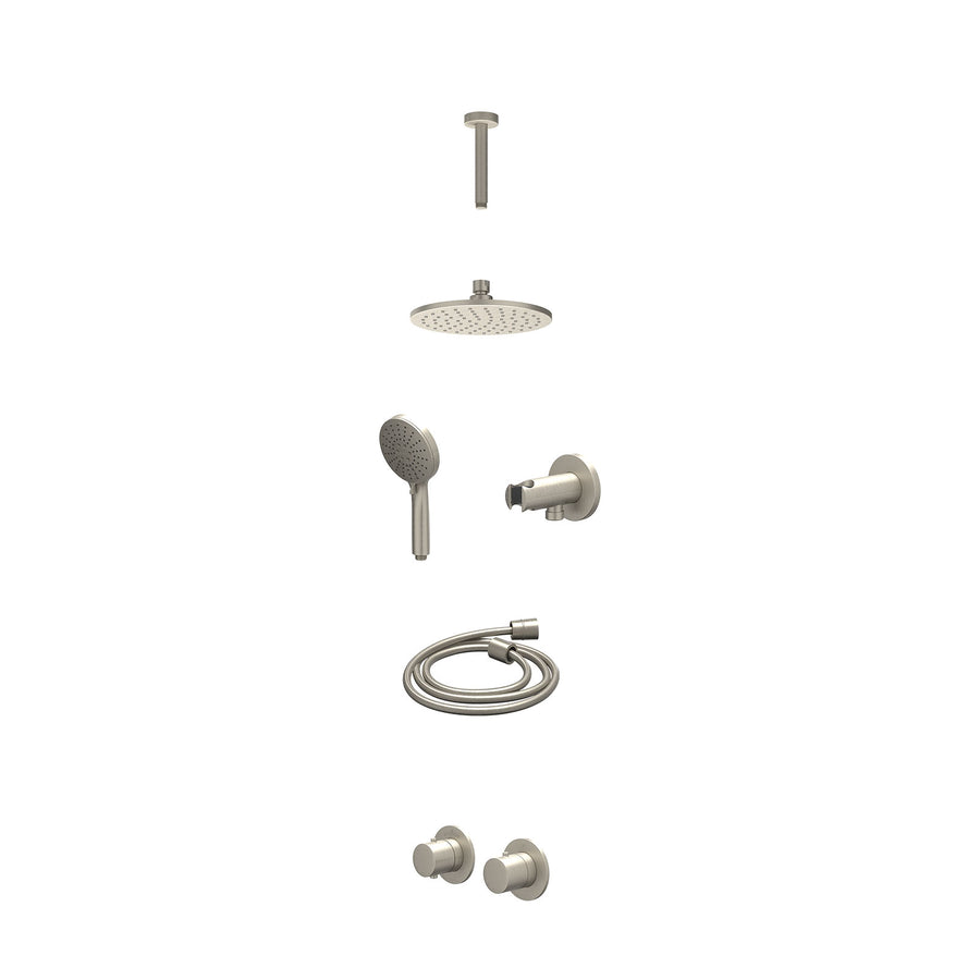 IVY Excl. inbouwbox regendoucheset inbouwthermostaatkraan met 2-weg stop-omstel symmetry, 15cm plafondbuis, R20cmME, houder met uitlaat, doucheslang 150cm en 3-standen handdouche –