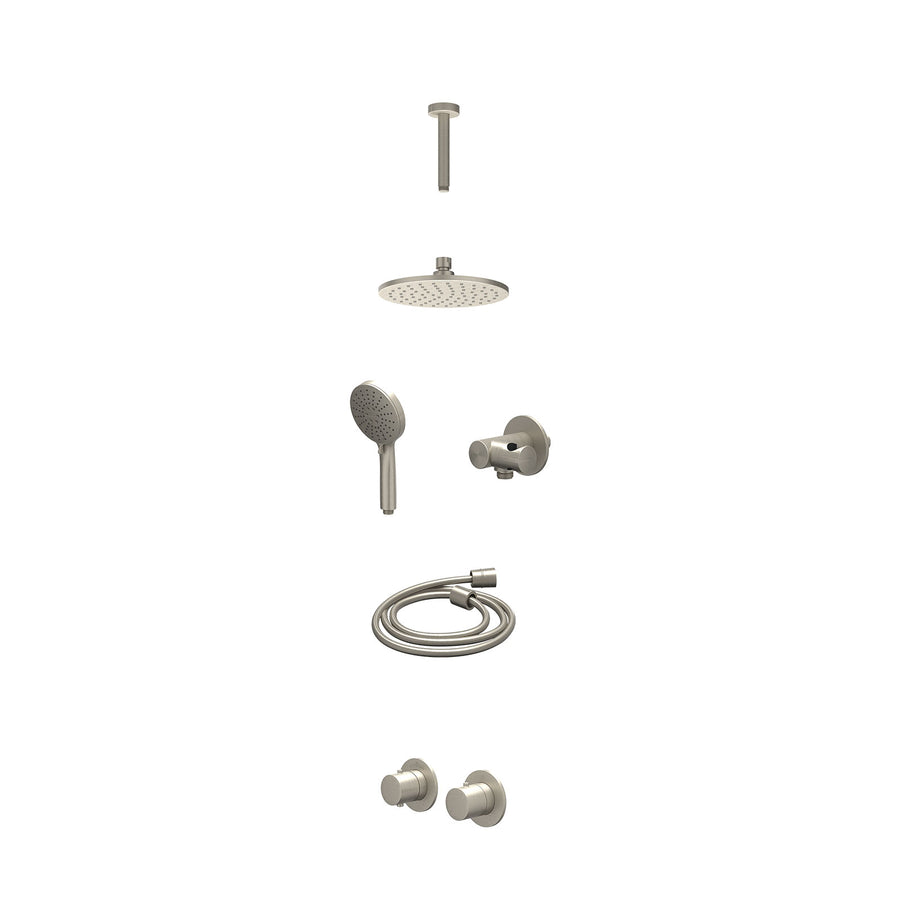 IVY Excl. inbouwbox regendoucheset inbouwthermostaatkraan met 2-weg stop-omstel symmetry, 15cm plafondbuis, R20cmME, verstelbare steun met geïnt. uitlaat, doucheslang 150cm en 3-st