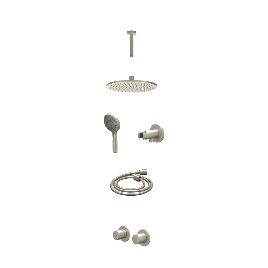 IVY Excl. inbouwbox regendoucheset inbouwthermostaatkraan met 2-weg stop-omstel symmetry, 15cm plafondbuis, R25cmME, houder met uitlaat, doucheslang 150cm en 3-standen handdouche –