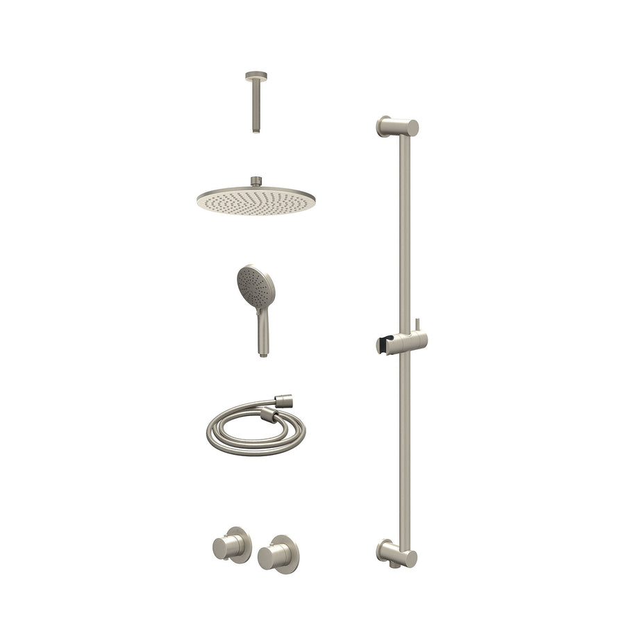 IVY Excl. inbouwbox regendoucheset inbouwthermostaatkraan met 2-weg stop-omstel symmetry, 15cm plafondbuis, R25cmME, glijstang met uitlaat, doucheslang 150cm en 3-standen handdouch