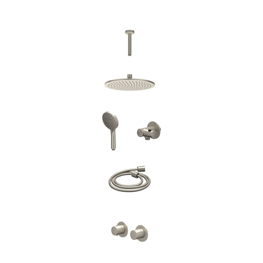 IVY Excl. inbouwbox regendoucheset inbouwthermostaatkraan met 2-weg stop-omstel symmetry, 15cm plafondbuis, R25cmME, verstelbare steun met geïnt. uitlaat, doucheslang 150cm en 3-st