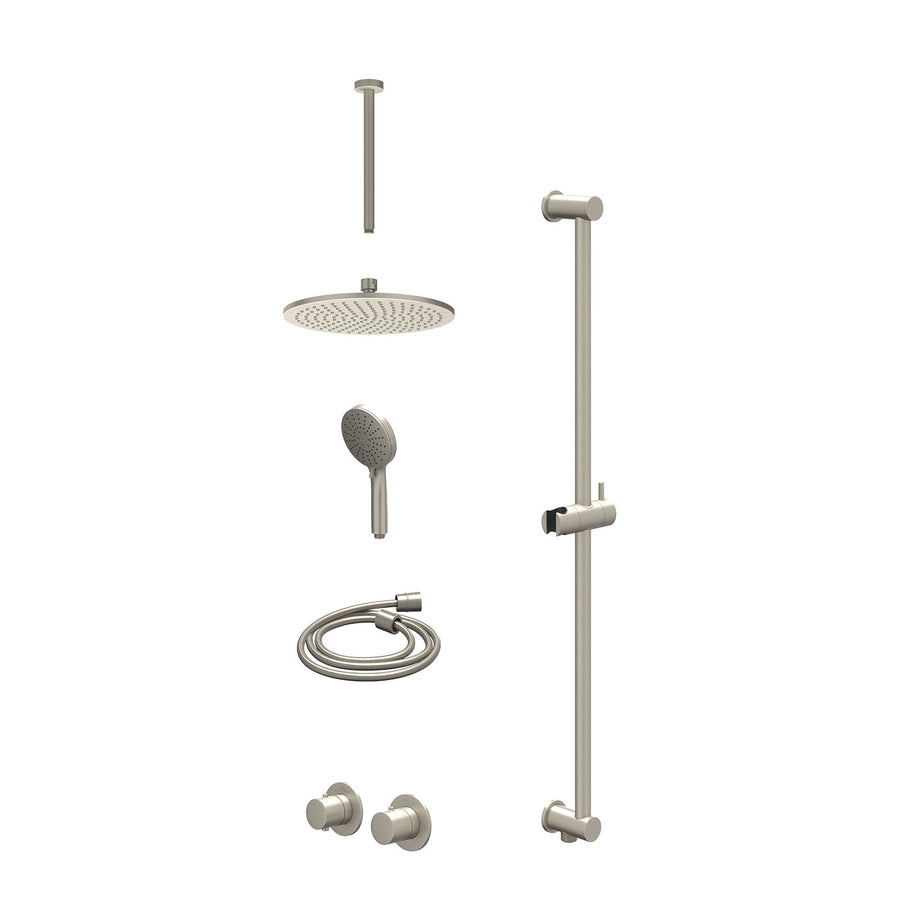 IVY Excl. inbouwbox regendoucheset inbouwthermostaatkraan met 2-weg stop-omstel symmetry, 30cm plafondbuis, R25cmME, glijstang met uitlaat, doucheslang 150cm en 3-standen handdouch