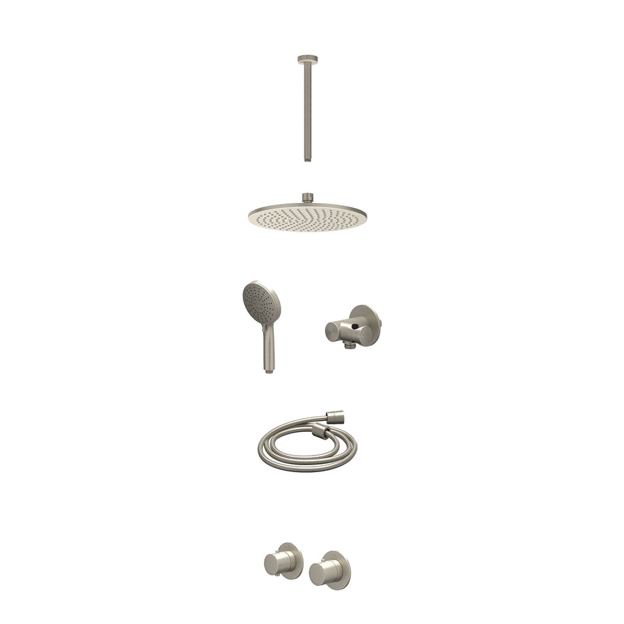 IVY Excl. inbouwbox regendoucheset inbouwthermostaatkraan met 2-weg stop-omstel symmetry, 30cm plafondbuis, R25cmME, verstelbare steun met geïnt. uitlaat, doucheslang 150cm en 3-st