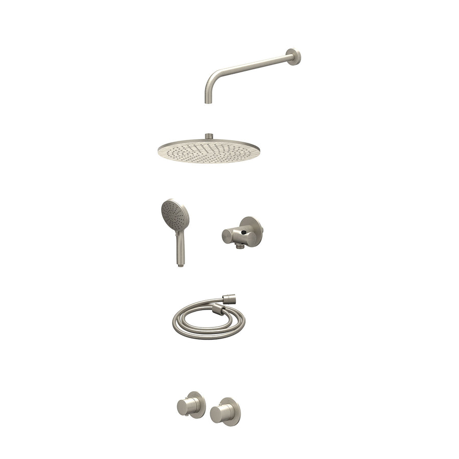 IVY Excl. inbouwbox regendoucheset inbouwthermostaatkraan met 2-weg stop-omstel symmetry, 40cm wandarm, R30cmME, verstelbare steun met geïnt. uitlaat, doucheslang 150cm en 3-stande