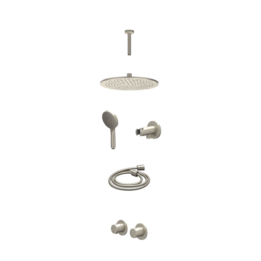 IVY Excl. inbouwbox regendoucheset inbouwthermostaatkraan met 2-weg stop-omstel symmetry, 15cm plafondbuis, R30cmME, houder met uitlaat, doucheslang 150cm en 3-standen handdouche –