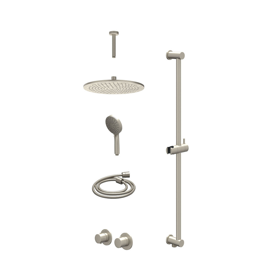 IVY Excl. inbouwbox regendoucheset inbouwthermostaatkraan met 2-weg stop-omstel symmetry, 15cm plafondbuis, R30cmME, glijstang met uitlaat, doucheslang 150cm en 3-standen handdouch