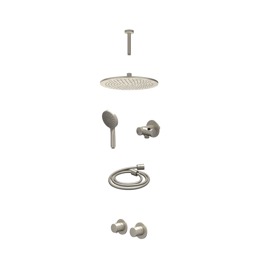 IVY Excl. inbouwbox regendoucheset inbouwthermostaatkraan met 2-weg stop-omstel symmetry, 15cm plafondbuis, R30cmME, verstelbare steun met geïnt. uitlaat, doucheslang 150cm en 3-st