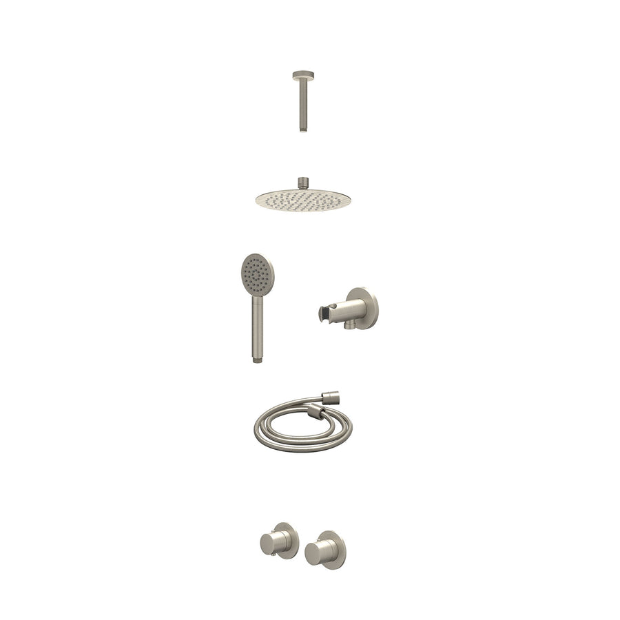 IVY Excl. inbouwbox regendoucheset inbouwthermostaatkraan met 2-weg stop-omstel symmetry, 15cm plafondbuis, R20cmSL, houder met uitlaat, doucheslang 150cm en satin spray handdouche