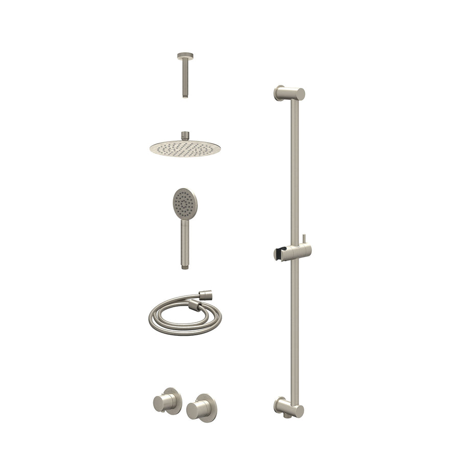 IVY Excl. inbouwbox regendoucheset inbouwthermostaatkraan met 2-weg stop-omstel symmetry, 15cm plafondbuis, R20cmSL, glijstang met uitlaat, doucheslang 150cm en satin spray handdou