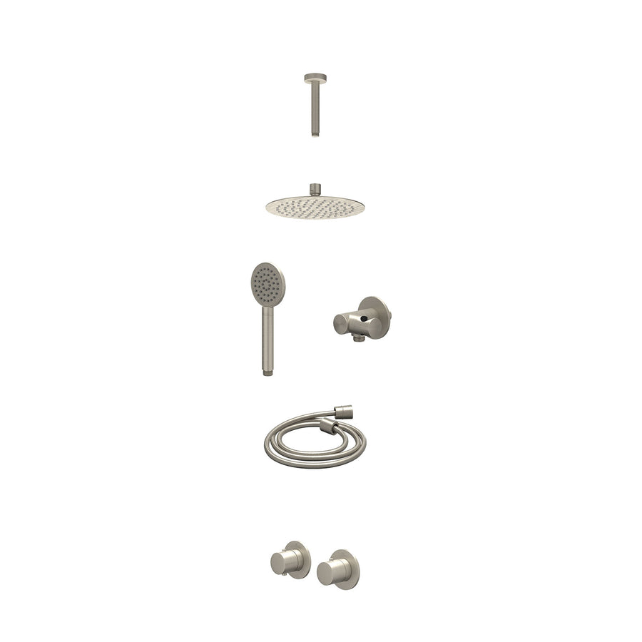 IVY Excl. inbouwbox regendoucheset inbouwthermostaatkraan met 2-weg stop-omstel symmetry, 15cm plafondbuis, R20cmSL, verstelbare steun met geïnt. uitlaat, doucheslang 150cm en sati