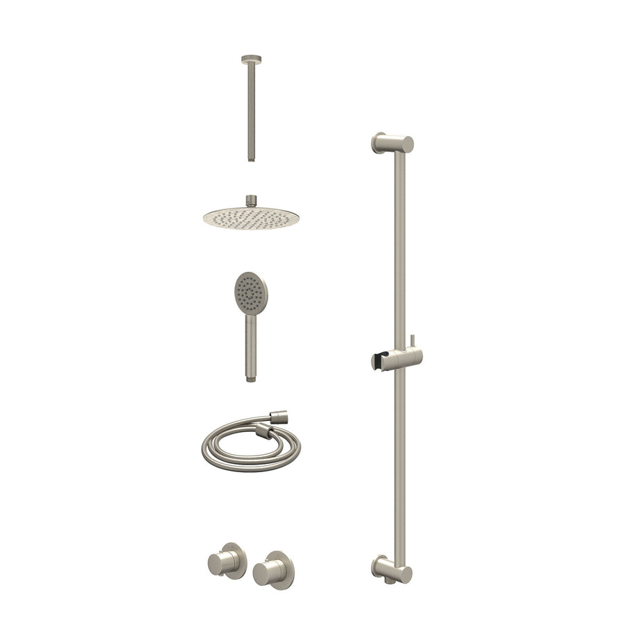 IVY Excl. inbouwbox regendoucheset inbouwthermostaatkraan met 2-weg stop-omstel symmetry, 30cm plafondbuis, R20cmSL, glijstang met uitlaat, doucheslang 150cm en satin spray handdou