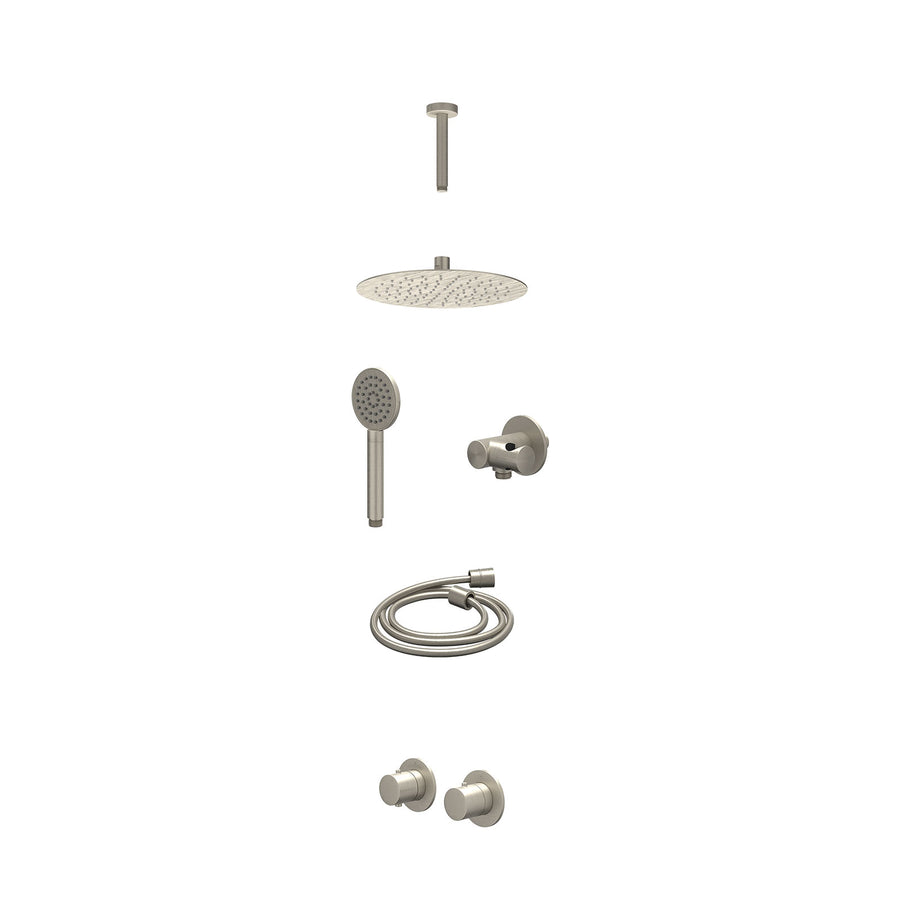 IVY Excl. inbouwbox regendoucheset inbouwthermostaatkraan met 2-weg stop-omstel symmetry, 15cm plafondbuis, R25cmSL, verstelbare steun met geïnt. uitlaat, doucheslang 150cm en sati