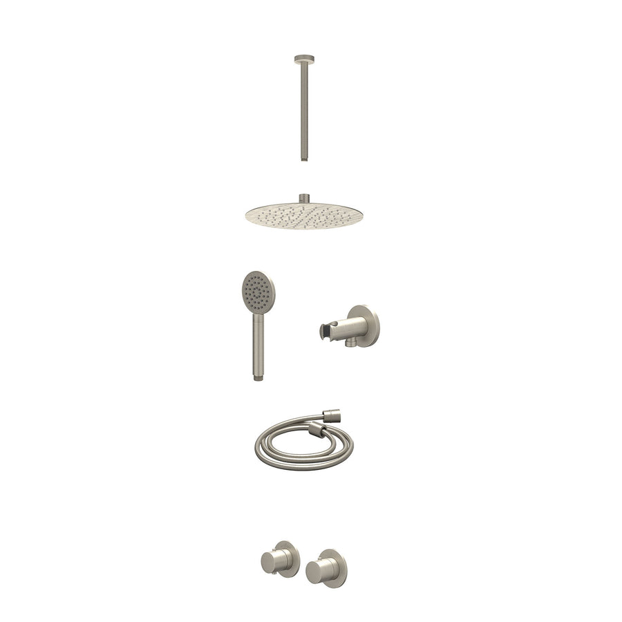 IVY Excl. inbouwbox regendoucheset inbouwthermostaatkraan met 2-weg stop-omstel symmetry, 30cm plafondbuis, R25cmSL, houder met uitlaat, doucheslang 150cm en satin spray handdouche