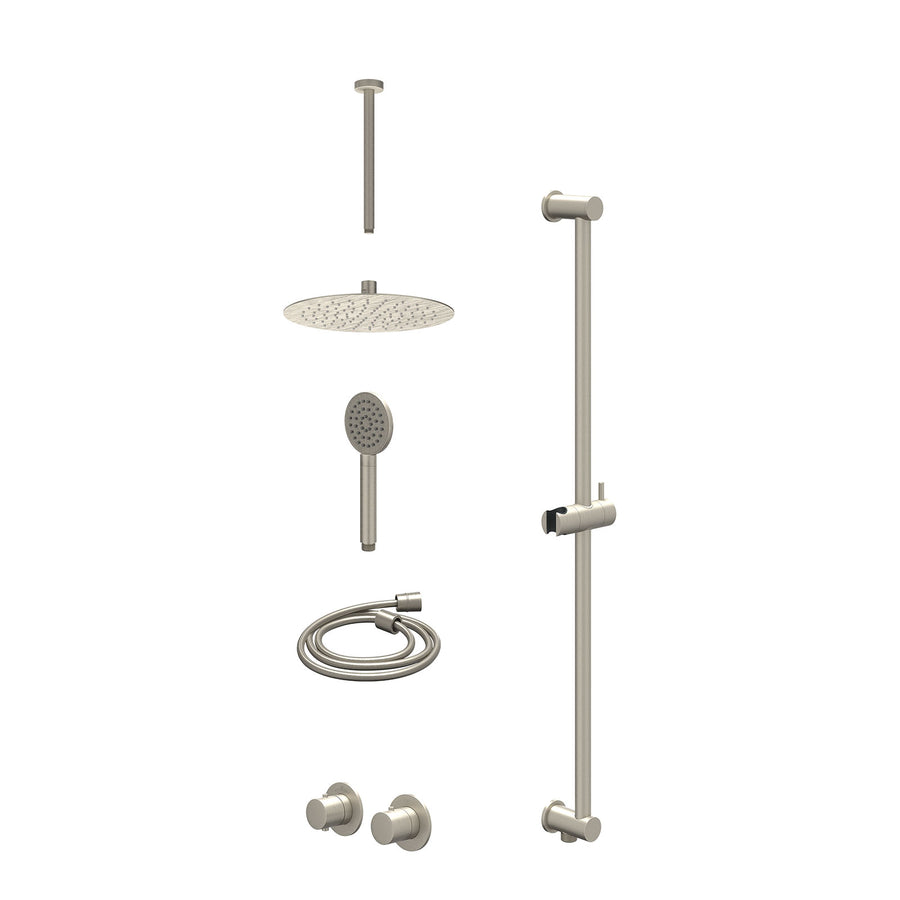 IVY Excl. inbouwbox regendoucheset inbouwthermostaatkraan met 2-weg stop-omstel symmetry, 30cm plafondbuis, R25cmSL, glijstang met uitlaat, doucheslang 150cm en satin spray handdou