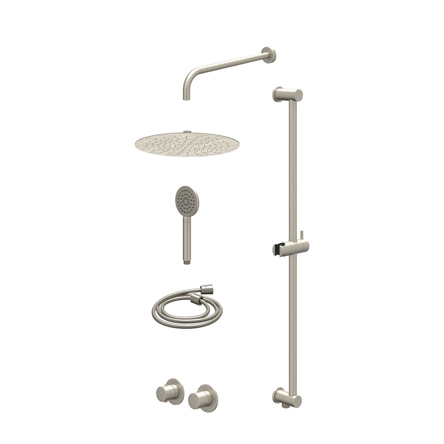 IVY Excl. inbouwbox regendoucheset inbouwthermostaatkraan met 2-weg stop-omstel symmetry, 40cm wandarm, R30cmSL, glijstang met uitlaat, doucheslang 150cm en satin spray handdouche 