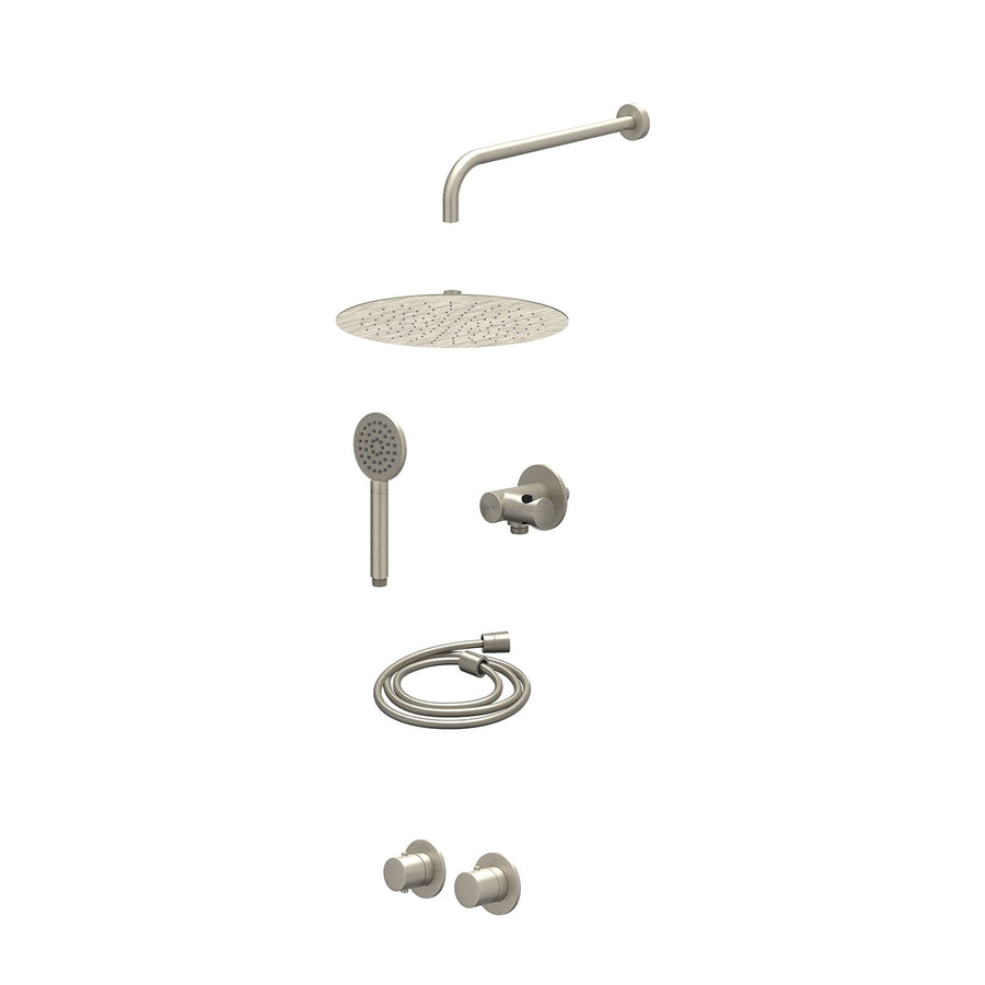 IVY Excl. inbouwbox regendoucheset inbouwthermostaatkraan met 2-weg stop-omstel symmetry, 40cm wandarm, R30cmSL, verstelbare steun met geïnt. uitlaat, doucheslang 150cm en satin sp