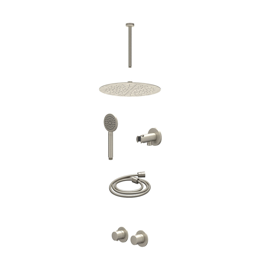 IVY Excl. inbouwbox regendoucheset inbouwthermostaatkraan met 2-weg stop-omstel symmetry, 30cm plafondbuis, R30cmSL, houder met uitlaat, doucheslang 150cm en satin spray handdouche