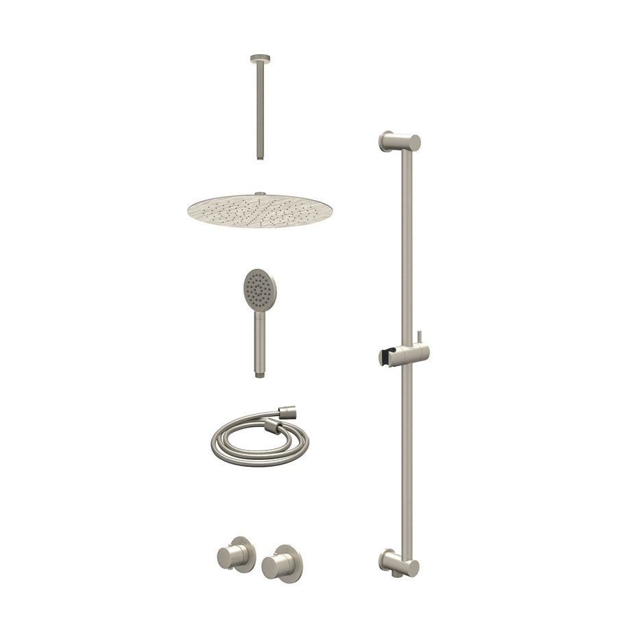IVY Excl. inbouwbox regendoucheset inbouwthermostaatkraan met 2-weg stop-omstel symmetry, 30cm plafondbuis, R30cmSL, glijstang met uitlaat, doucheslang 150cm en satin spray handdou