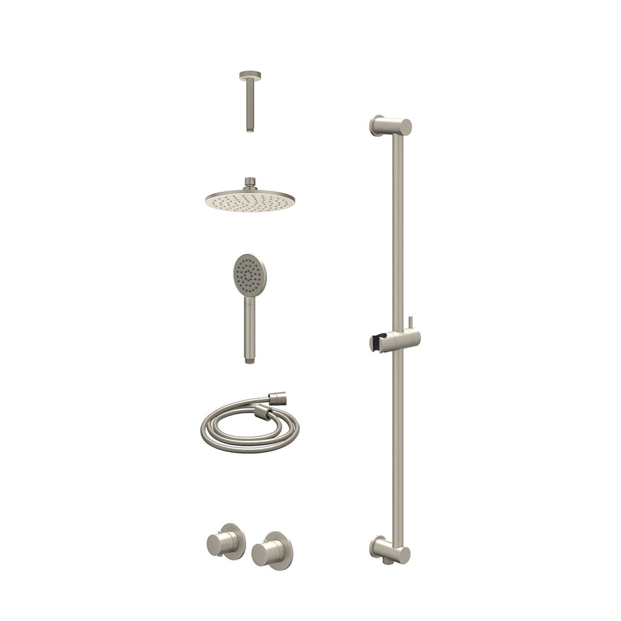 IVY Excl. inbouwbox regendoucheset inbouwthermostaatkraan met 2-weg stop-omstel symmetry, 15cm plafondbuis, R20cmME, glijstang met uitlaat, doucheslang 150cm en satin spray handdou