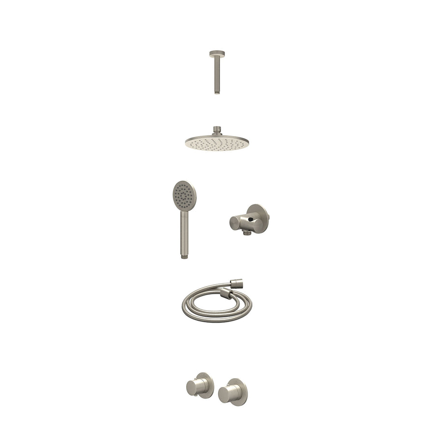 IVY Excl. inbouwbox regendoucheset inbouwthermostaatkraan met 2-weg stop-omstel symmetry, 15cm plafondbuis, R20cmME, verstelbare steun met geïnt. uitlaat, doucheslang 150cm en sati