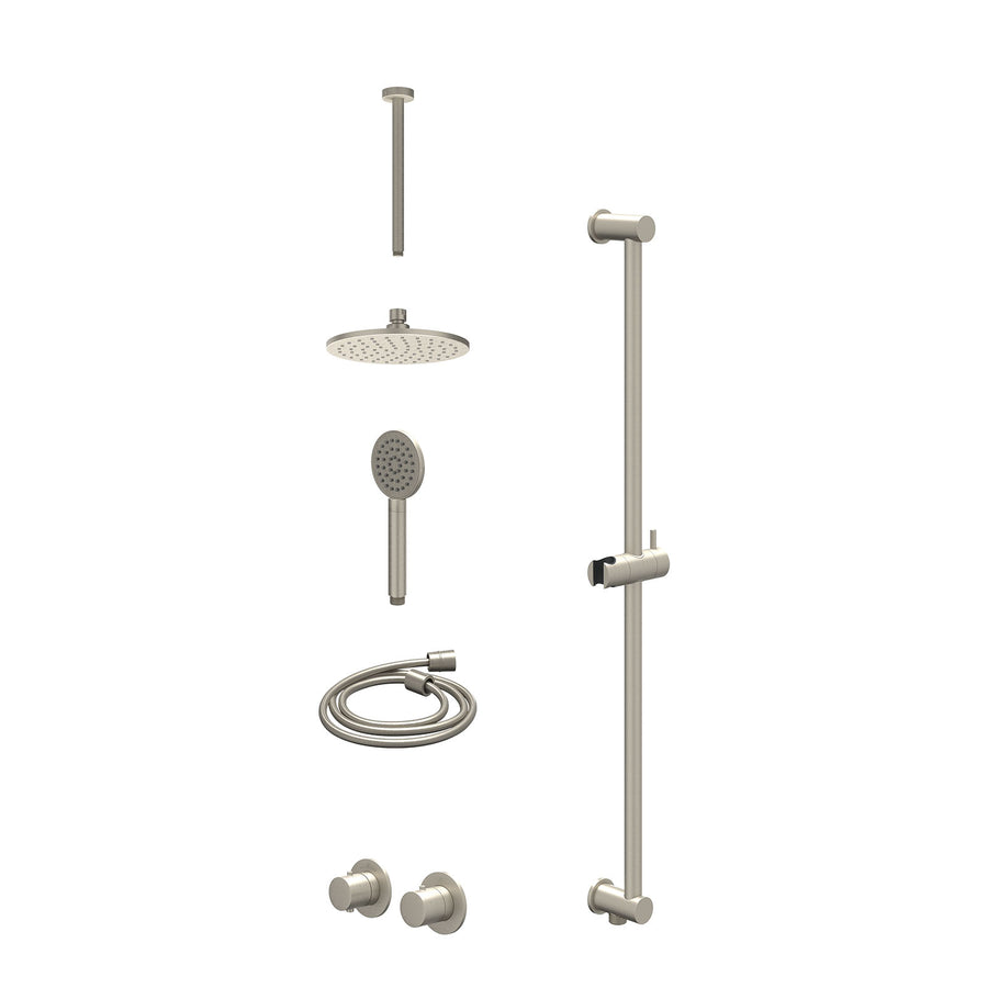IVY Excl. inbouwbox regendoucheset inbouwthermostaatkraan met 2-weg stop-omstel symmetry, 30cm plafondbuis, R20cmME, glijstang met uitlaat, doucheslang 150cm en satin spray handdou
