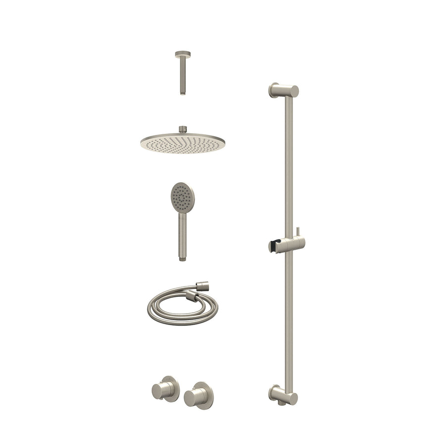 IVY Excl. inbouwbox regendoucheset inbouwthermostaatkraan met 2-weg stop-omstel symmetry, 15cm plafondbuis, R25cmME, glijstang met uitlaat, doucheslang 150cm en satin spray handdou