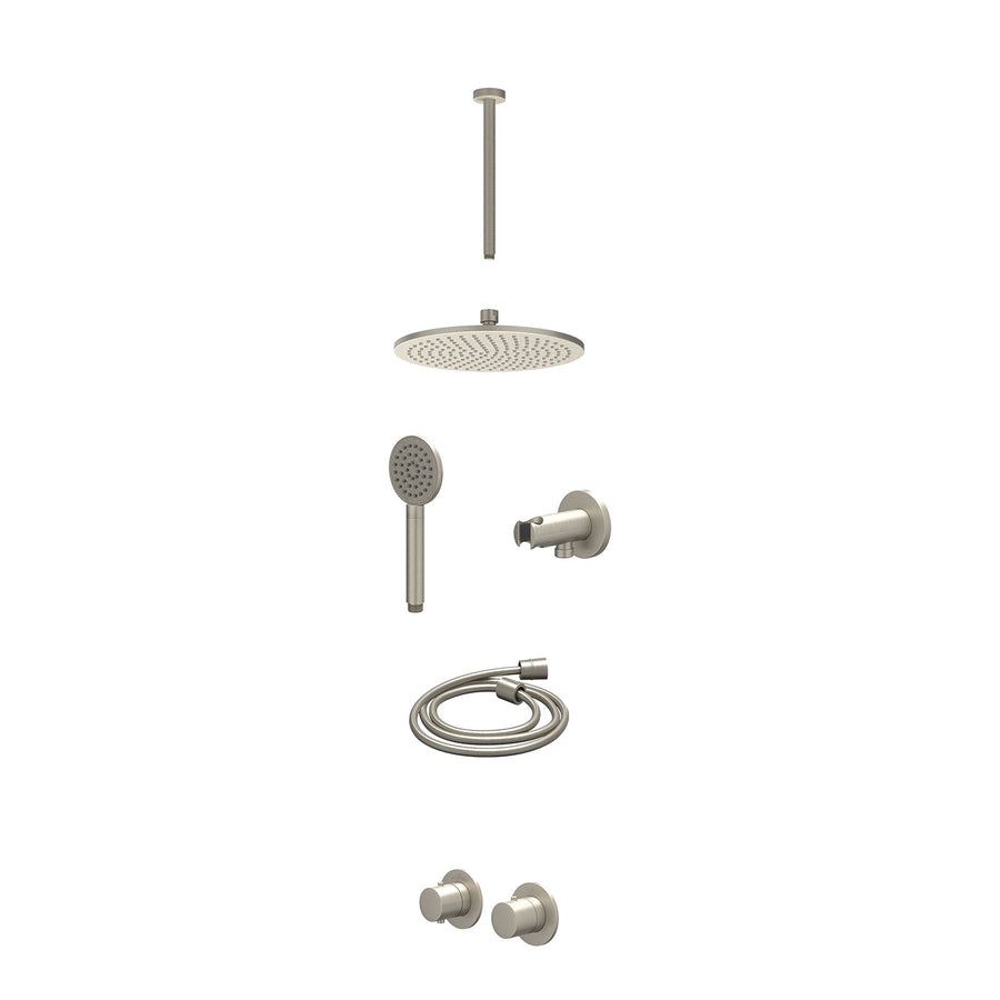 IVY Excl. inbouwbox regendoucheset inbouwthermostaatkraan met 2-weg stop-omstel symmetry, 30cm plafondbuis, R25cmME, houder met uitlaat, doucheslang 150cm en satin spray handdouche