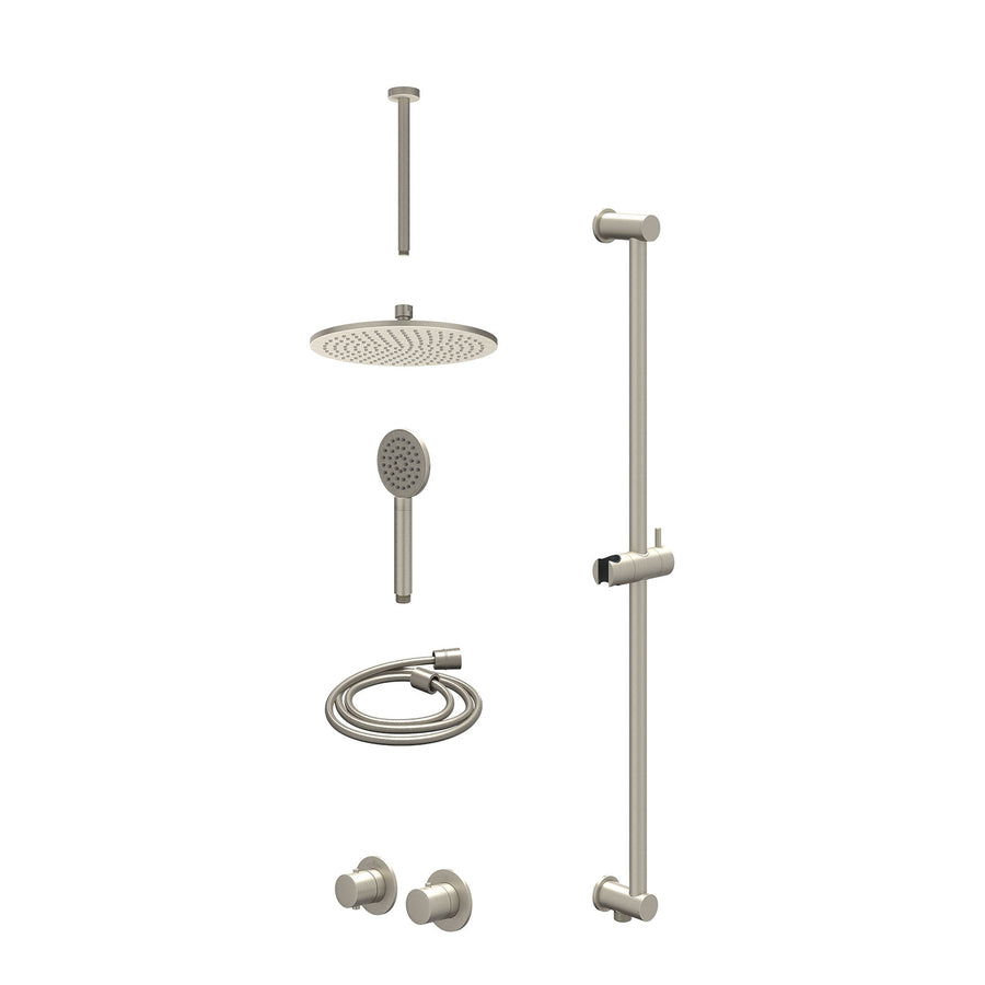 IVY Excl. inbouwbox regendoucheset inbouwthermostaatkraan met 2-weg stop-omstel symmetry, 30cm plafondbuis, R25cmME, glijstang met uitlaat, doucheslang 150cm en satin spray handdou