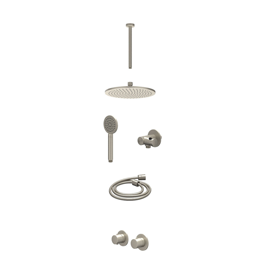 IVY Excl. inbouwbox regendoucheset inbouwthermostaatkraan met 2-weg stop-omstel symmetry, 30cm plafondbuis, R25cmME, verstelbare steun met geïnt. uitlaat, doucheslang 150cm en sati