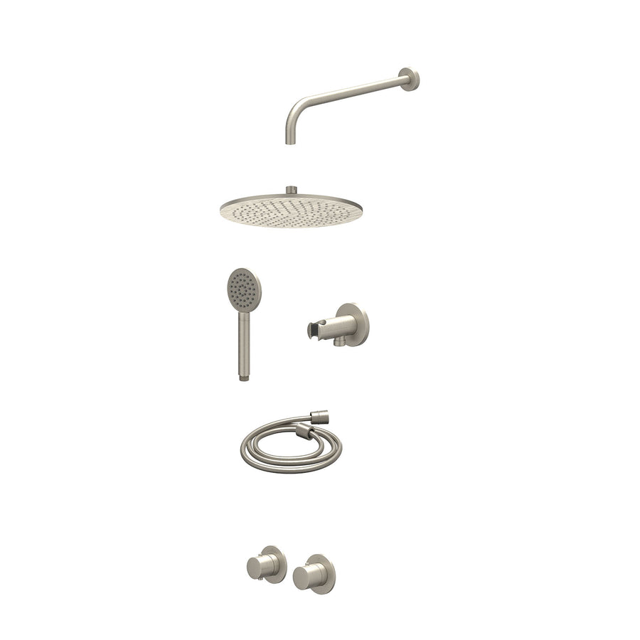 IVY Excl. inbouwbox regendoucheset inbouwthermostaatkraan met 2-weg stop-omstel symmetry, 40cm wandarm, R30cmME, houder met uitlaat, doucheslang 150cm en satin spray handdouche – G